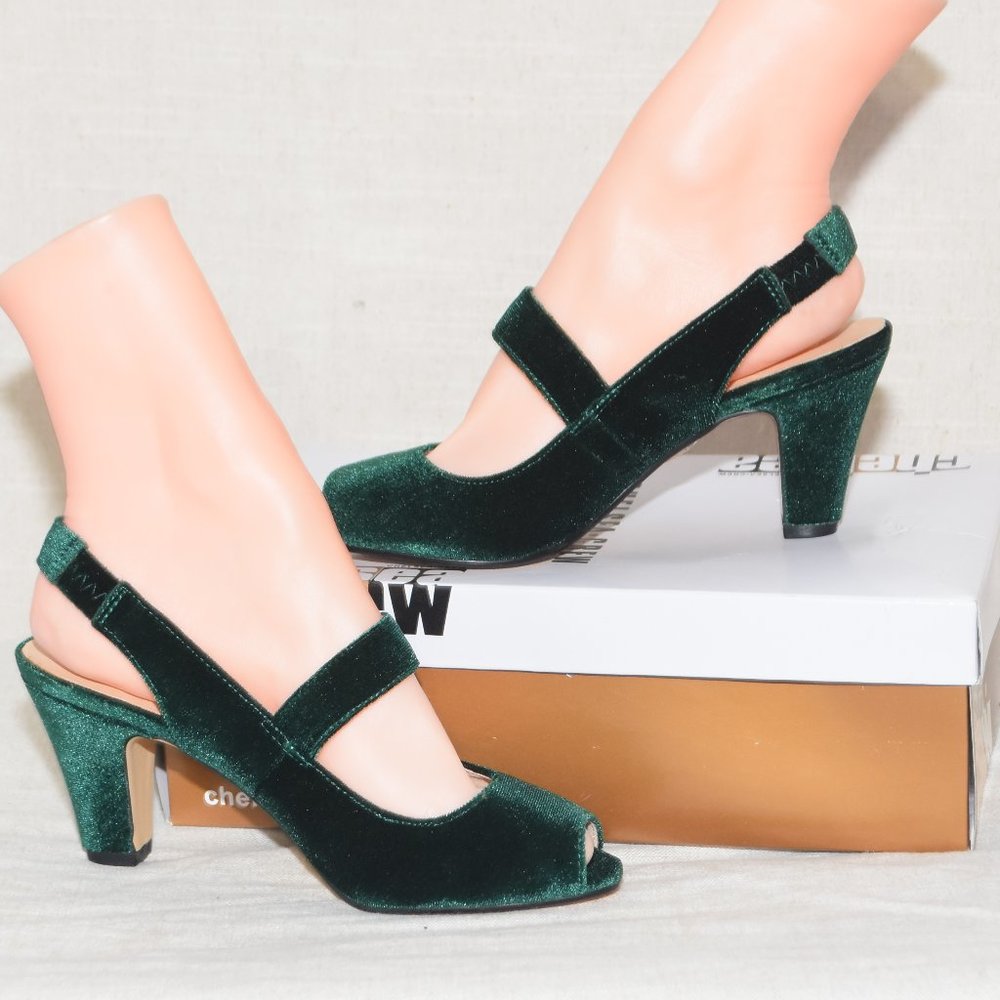 Chelsea Crew Liberty Green-Velvet Heels New In Original Box